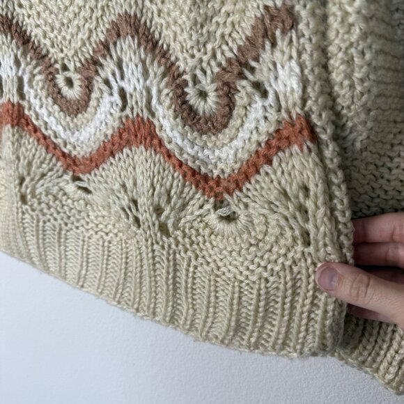 Vintage 80s Sweater Womens Small Classic Knit Fisherman Fall Winter Rustic Boho - Picture 5 of 6